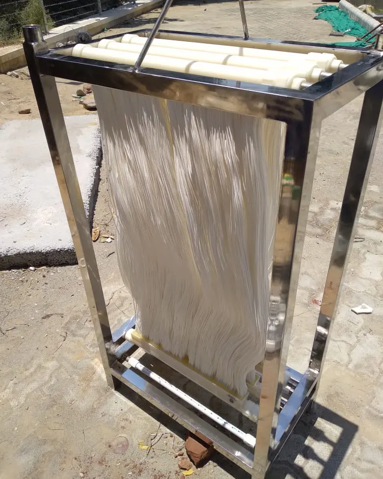 Hollow fibre MBR membranes mounted in a stainless steel frame